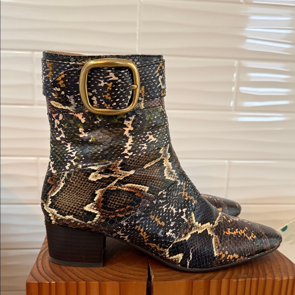 Coach Multicolor Snakeskin Ankle Boots with Buckle